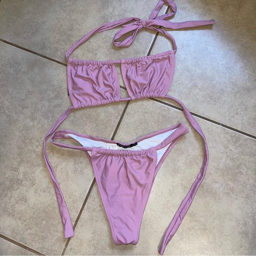 Nasty Gal Ruched Cut Out Bandeau Bikini Set